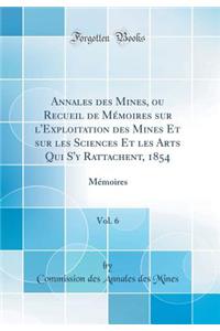 Annales Des Mines, Ou Recueil de Mï¿½moires Sur l'Exploitation Des Mines Et Sur Les Sciences Et Les Arts Qui s'y Rattachent, 1854, Vol. 6: Mï¿½moires (Classic Reprint)