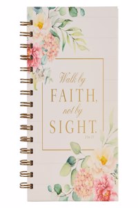 Christian Art Gifts Journal W/Scripture for Women Walk by Faith 2 Corinthians 5:7 Bible Verse Floral 192 Ruled Pages, Large Hardcover Notebook, Wire Bound