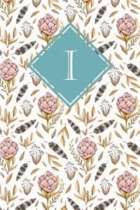 I: Elegant Monogrammed Blank Dotted Journal: Beautiful and Classic Bulleted Dot Grid Notebook: Pink, Mint Green and White Floral Design