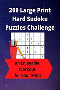 200 Large Print Hard Sudoku Puzzles Challenge