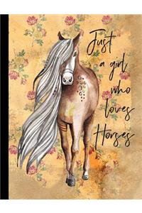 Just a Girl Who Loves Horses Yellow Floral Composition Notebook - Wide Ruled