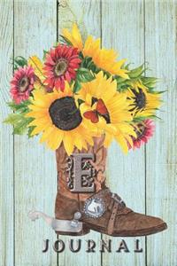 E: Journal: Sunflower Journal Book, Monogram Initial E Blank Lined Diary with Interior Pages Decorated With Sunflowers.