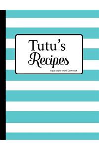 Tutu's Recipes Aqua Stripe Blank Cookbook