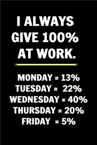 I Always Give 100% at Work - Funny Journals For Women Coworkers -