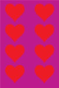 100 Page Unlined Notebook - Red Hearts on Mauve