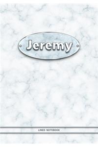 Jeremy - Lined Notebook: College Ruled Blank Pages Plus Extra Date Neutral Calendar (12 Months) and Notepad Sketch Designs. Cover Print White Marble Background with Silver-I