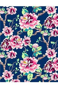 My Big Fat Journal Notebook Red Tokyo Rose Pattern On Navy