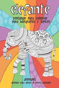 Zentangle para colorear para bolígrafos y lápices - Diseños para aliviar el estrés Animales - Animales - Elefante