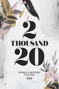 2 Thousand 20, Weekly and Monthly Planner 2020: Large Calendar Organizer and Agenda with To-Do Lists, Vision Board - Abstract Watercolor Art - 8.5 x 11