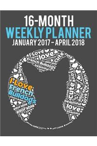 2017-2018 Weekly Planner - Wordcloud French Bulldog