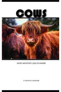 Cows Note Monthly 2020 Planner 12 Month Calendar