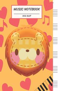 Music Notebook Wide Staff: Cute Orange Lion Heart, Piano Keyboard/Blank Music Sheet Notebook, Big Staff Paper, Music Manuscript Paper,6 Large Staves per page,8.5"x11",100 Page