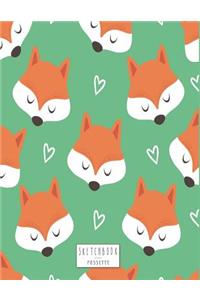 sketchbook: Cute fox on green cover (8.5 x 11) inches 110 pages, Blank Unlined Paper for Sketching, Drawing, Whiting, Journaling & Doodling