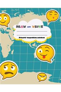 DRAW and WRITE primary composition notebook, 8 x 10 inch 200 page, funny emoji travel map