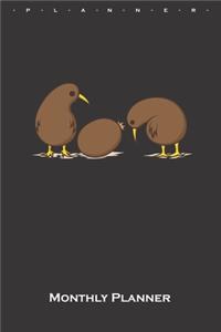 Two Kiwi birds with a Kiwi fruit Monthly Planner