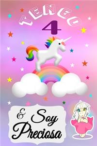 unicornio cuaderno, tengo 4 & soy preciosa, divertido Libro de Cumpleaños Que se Puede Utilizar como un Diario o Cuaderno de notas