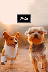 Pembroke Welsh Corgis Dog Pup Puppy Doggie Notebook Bullet Journal Diary Composition Book Notepad - With Buddy in Sunset