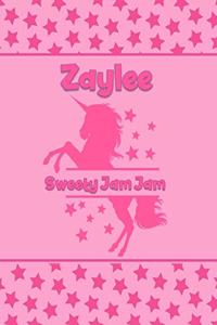 Zaylee Sweety Jam Jam: Personalized Draw & Write Book with Her Unicorn Name - Word/Vocabulary List Included for Story Writing