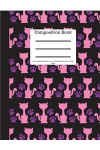 Composition Book 100 Sheet/200 Pages 8.5 X 11 In.-Wide Ruled-Cats and Paws-Black