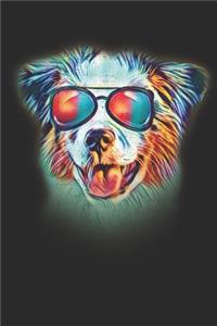 Miniature American Shepherd: Neon Dog with Sunglasses Blank Lined Journal Notebook Diary