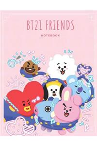 Bt21 Friends K-Pop: Back to School Wide Ruled Composition Journal for Grade School Girls