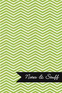 Notes & Stuff - Lined Notebook with Lime Green Chevron Pattern Cover