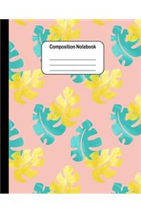 Composition Notebook - Yellow and Green Tropical Leaves Pattern