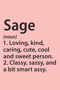 Sage Definition Personalized Name Funny Notebook Gift, notebook for writing, Personalized Sage Name Gift Idea Notebook