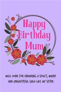 Happy Birthday Mum, Well Done for Enduring