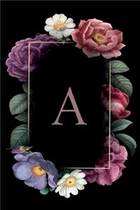 A: Floral Monogram Initial "A" / Medium Size Notebook with Lined Interior, Page Number and Daily Entry Ideal for Taking Notes, Journal, Diary, Daily Pl