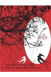 2019 Beautiful Birds and Moon 18 Month Academic Planner Calendar