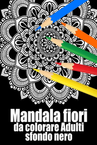 Mandala fiori da colorare adulti sfondo nero