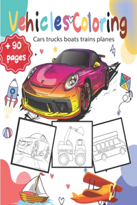 Vehicle Coloring - Cars trucks boats trains planes.