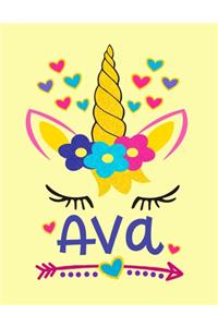 Ava: Unicorn Notebook For Girls Named Ava Personalized Notebooks Softcover 8.5x11 Wide Rule Blank Lined 100 Pages