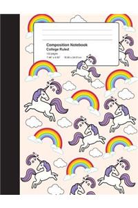 Composition Notebook: Ruled School Office Home Student Teacher 100 Pages - Unicorns Rainbows Cute Notebook (School Composition Notebooks) for Girls Kids Grades K-2