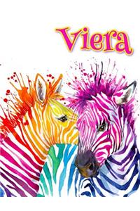 Viera: Rainbow Zebras, Personalized Journal, Diary, Notebook, 105 Lined Pages, Christmas, Birthday, Friendship Gifts for Girls, Teens and Women, Book Size 8 1/2 X 11