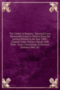 Tablet of Memory: Shewing Every Memorable Event in History from the Earliest Period to the Year 1809 : Classed Under Distinct Heads, with Their . Exact Chronology of Painters, Eminent Men, &c