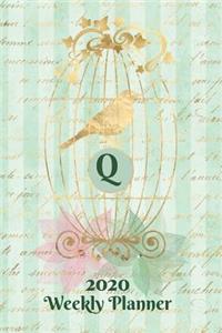 Plan On It 2020 Weekly Calendar Planner 15 Month Pocket Appointment Notebook - Gilded Bird In A Cage Monogram Letter Q