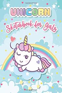 Unicorn Sketchbook for Girls: Cute Unicorn Journal and Sketchbook for kids, White Paper 100 pages with Bright Sky Blue Cover, Draw and Doodle, Great for Gift