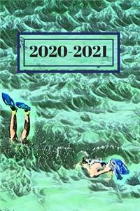 Teal Blue Ocean Beach Swimming Lovers Dated Calendar Planner 2 years To-Do Lists, Tasks, Notes Appointments