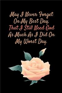 May I Never Forget On My Best Day, That I Still Need God As Much As I Did On My Worst Day.