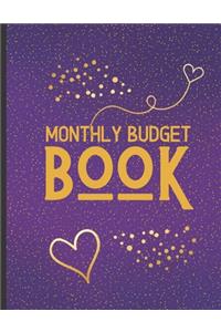 Monthly Budget Book: A Monthly Planner for Living Within Your Means (Cute Purple & Hearts Design)