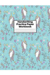 Handwriting Practice Paper Workbook: Cute Unicorn Matte Cover Large 8.5 x 11 Blank Lined Sheets Journal Notebook for Writing Improvement Exercises - Perfect for Preschool, Kindergarten,