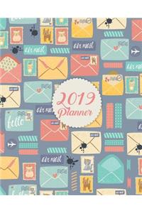 2019 Planner: Calendar with Daily Task Checklist, Organizer, Journal Notebook and Pattern Postal Stationery Cover Design (January 2019 Through December 2019)