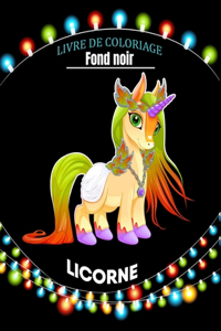 Licorne livre de coloriage fond noir