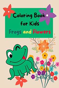 Coloring Book for Kids Frogs and Flowers