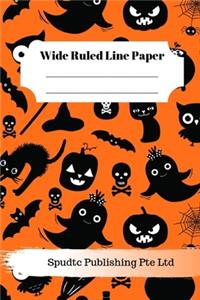 Scary Bat, Ghost and Pumpkin Theme Wide Ruled Line Paper