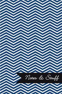 Notes & Stuff - Lined Notebook with Navy Blue Chevron Pattern Cover