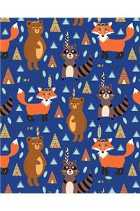Bullet Journal Notebook Cute Tribal Raccoons, Foxes, and Bears Pattern 4