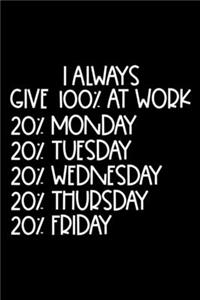 I Always Give 100% At Work 20% Monday 20% Tuesday 20% Wednesday 20% Thursday 20% Friday
